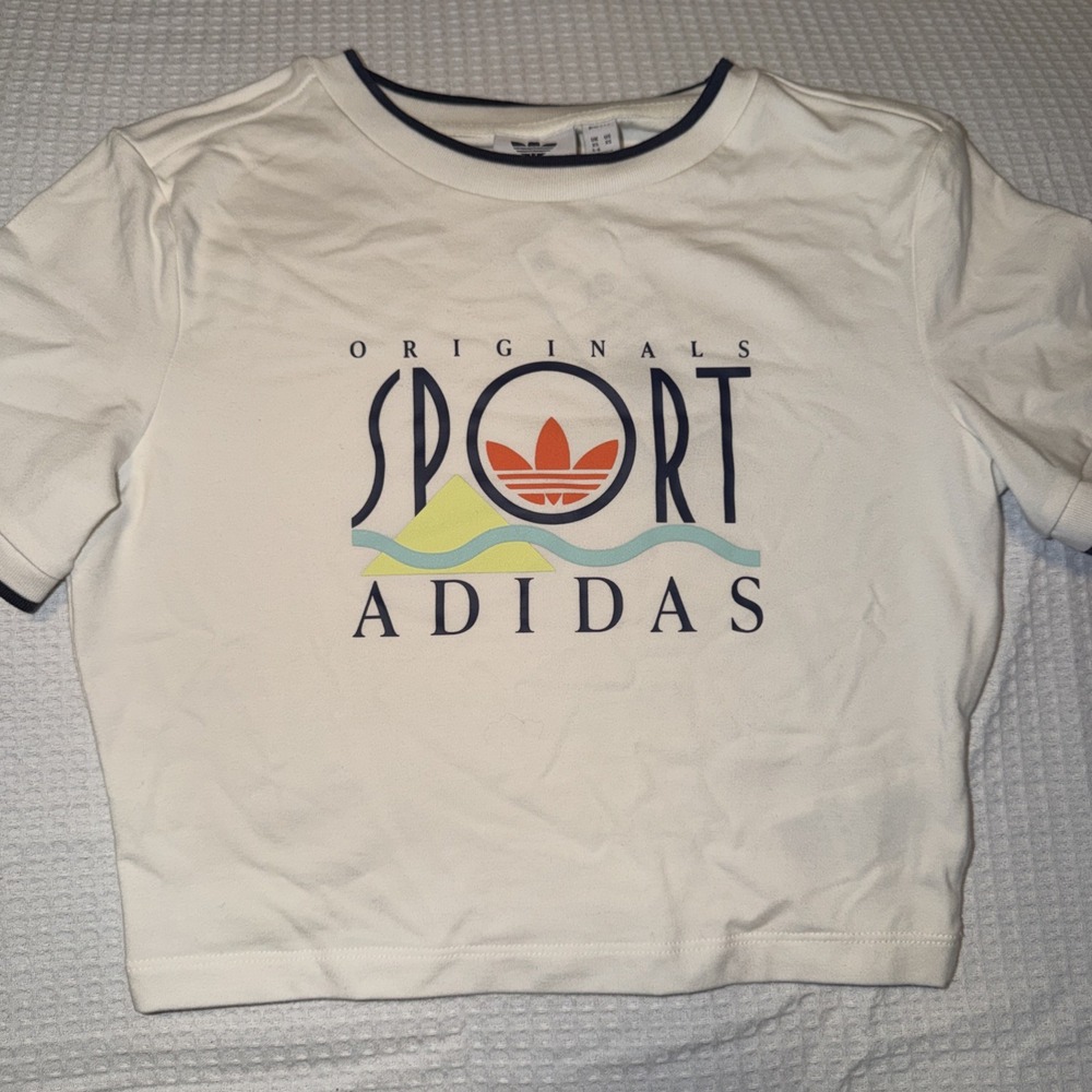Adidas Women Graphic BBY Tee Crop White Sz XS